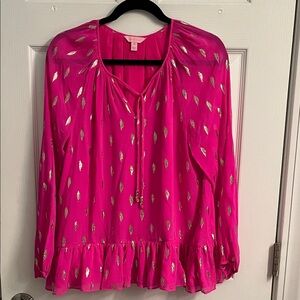 Lilly Pulitzer Fuchsia Blouse with Metallic Accents